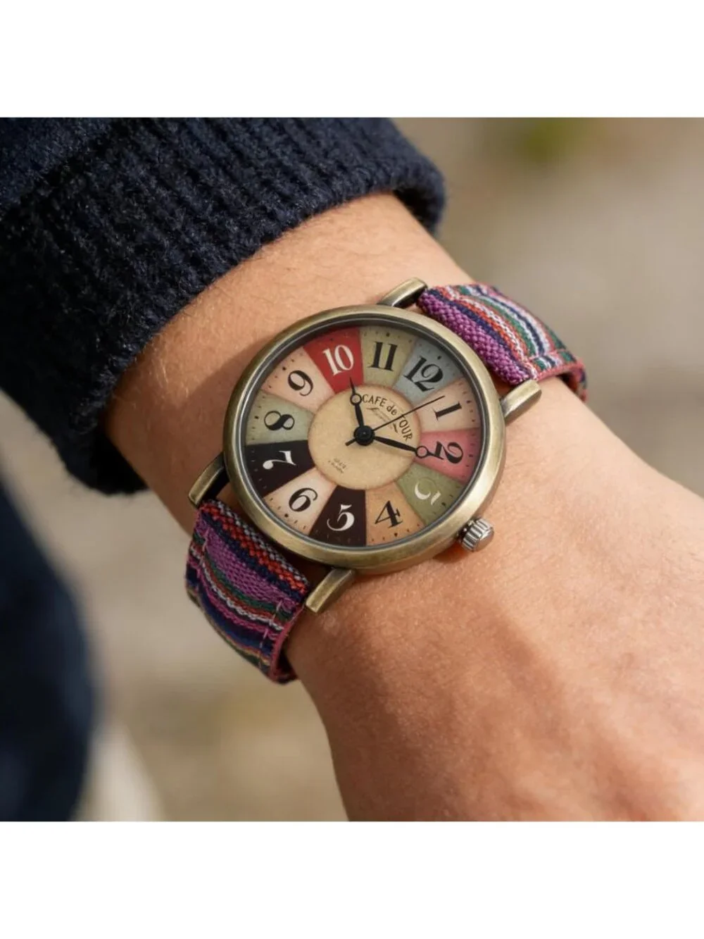 Women's Purple Creative Multicolor Woven Strap Fashion Rainbow Pattern Watches